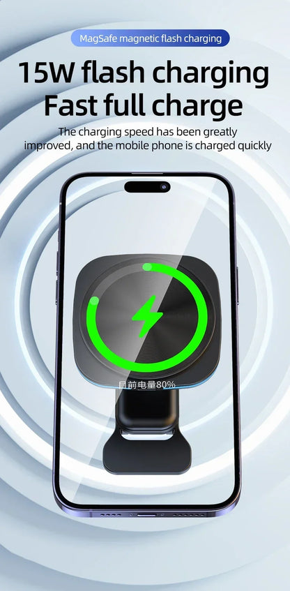 Magnetic Wireless Car Charger & Phone Mount - 15W Fast Charging Station