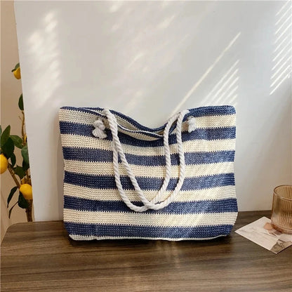 Luxury Striped Straw Beach Tote