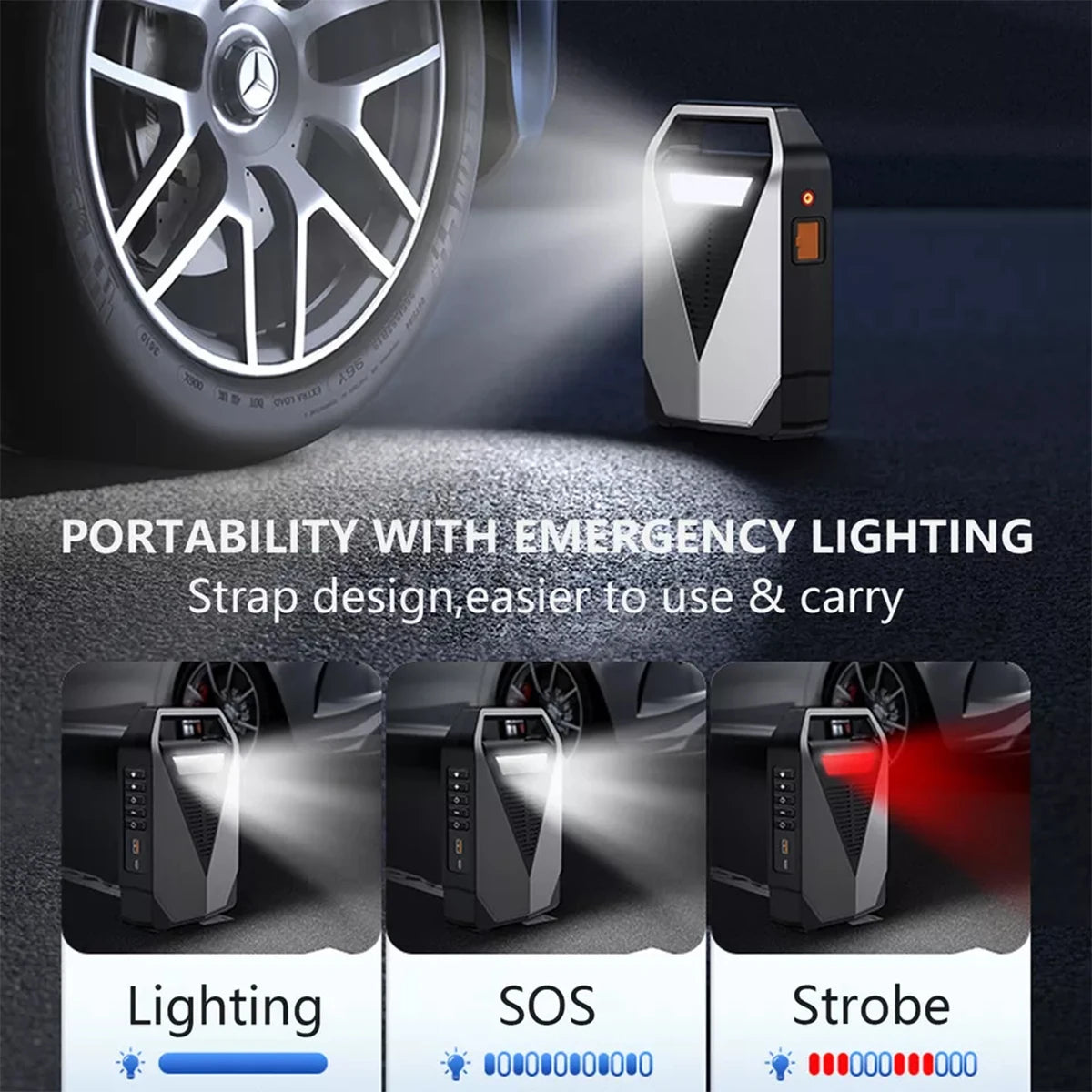 Portable 1500A Car Jump Starter with 150PSI Air Compressor & Power Bank