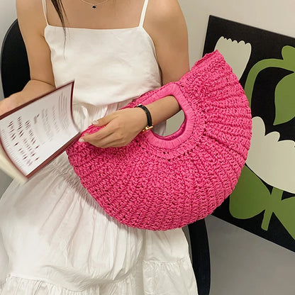Luxury Half-Moon Straw Tote