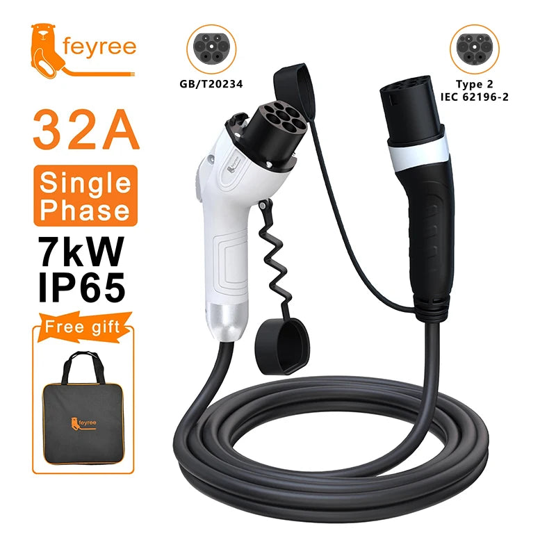 GB/T to Type 2 EV Charging Cable - Fast 16A/32A Electric Vehicle Charger - 18