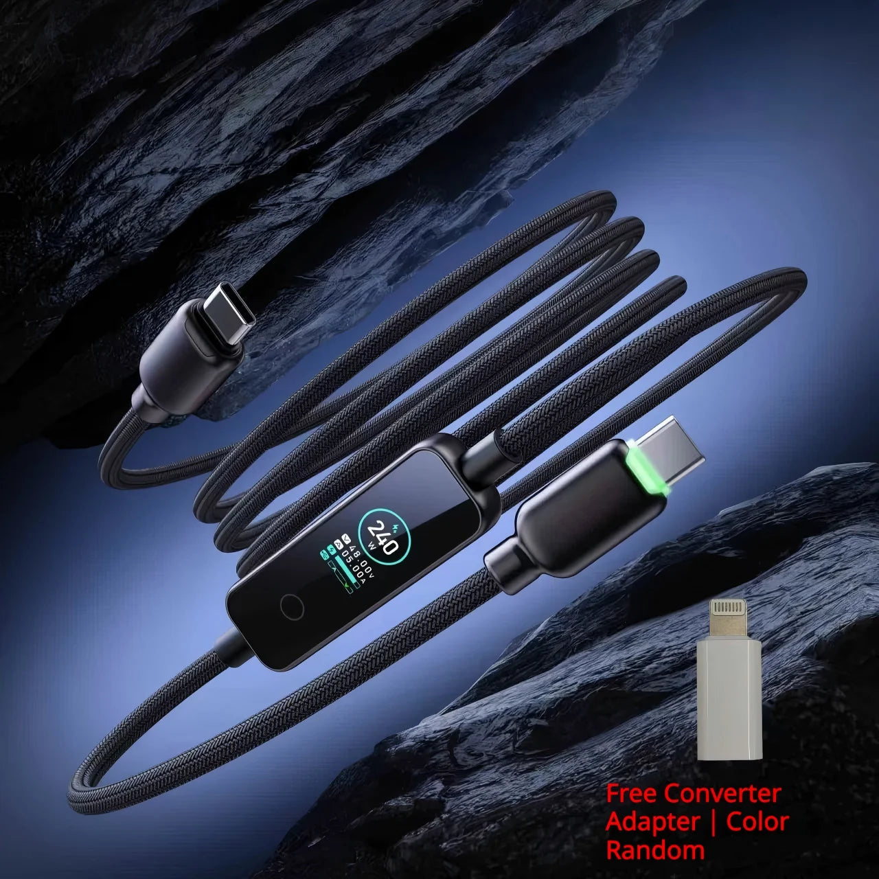 240W USB-C Fast Charging Cable with Real-Time LED Power Display - 30