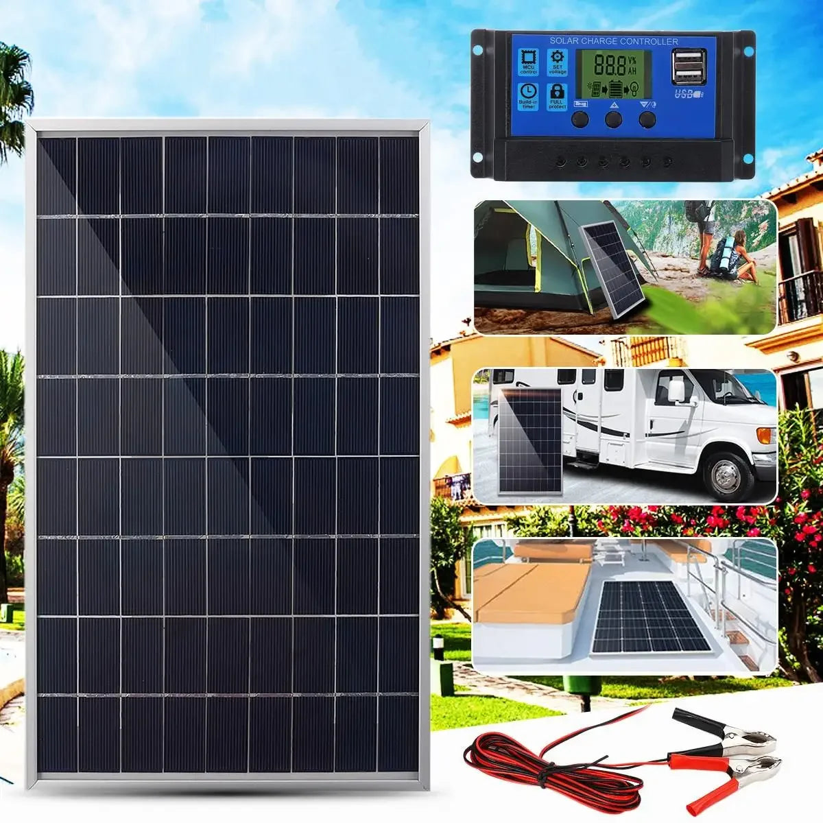Portable 12V Solar Panel Charger - High Efficiency Outdoor Power Supply