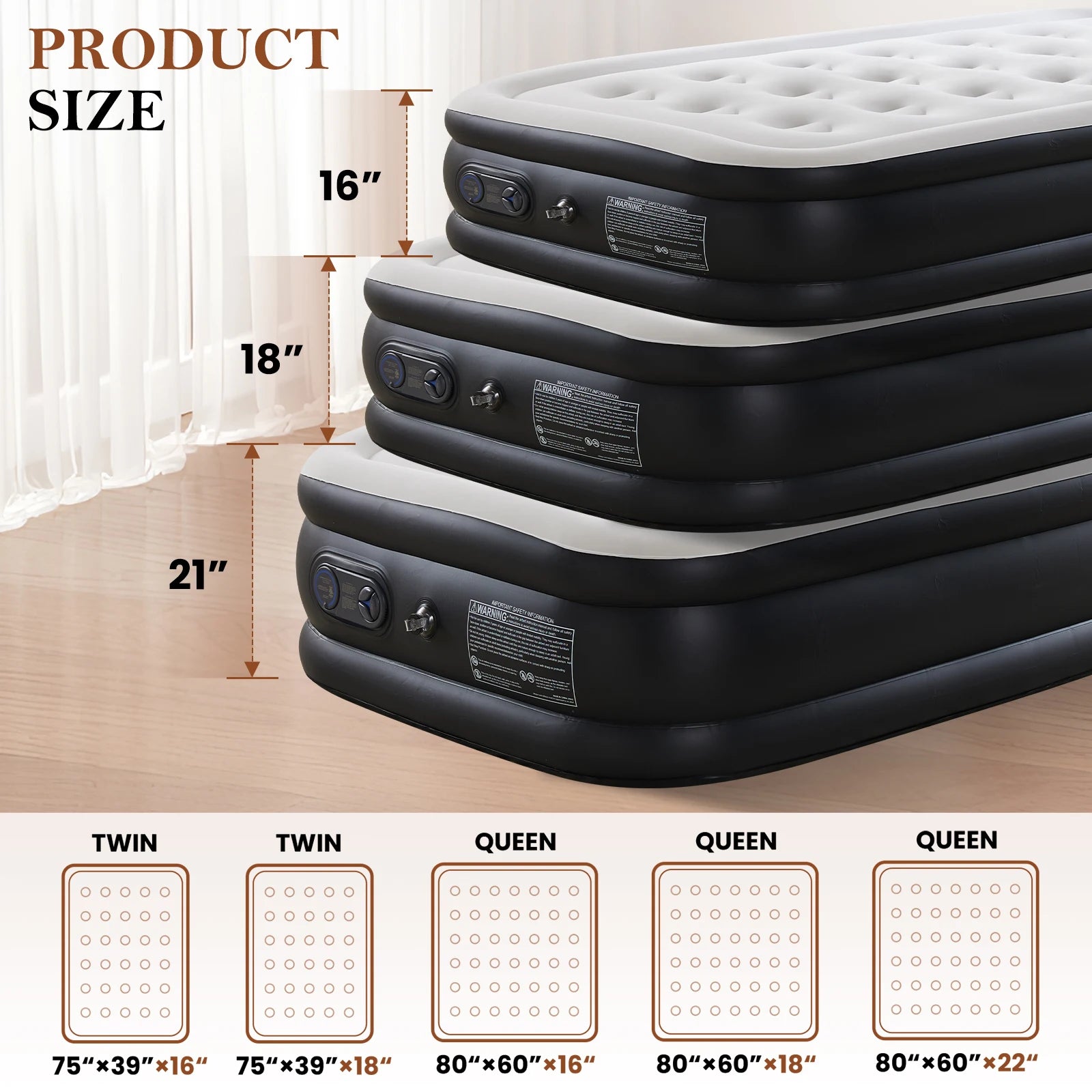Premium Queen Size Air Mattress with Built-in Electric Pump & Flocked Top - 17