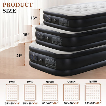 Premium Queen Size Air Mattress with Built-in Electric Pump & Flocked Top