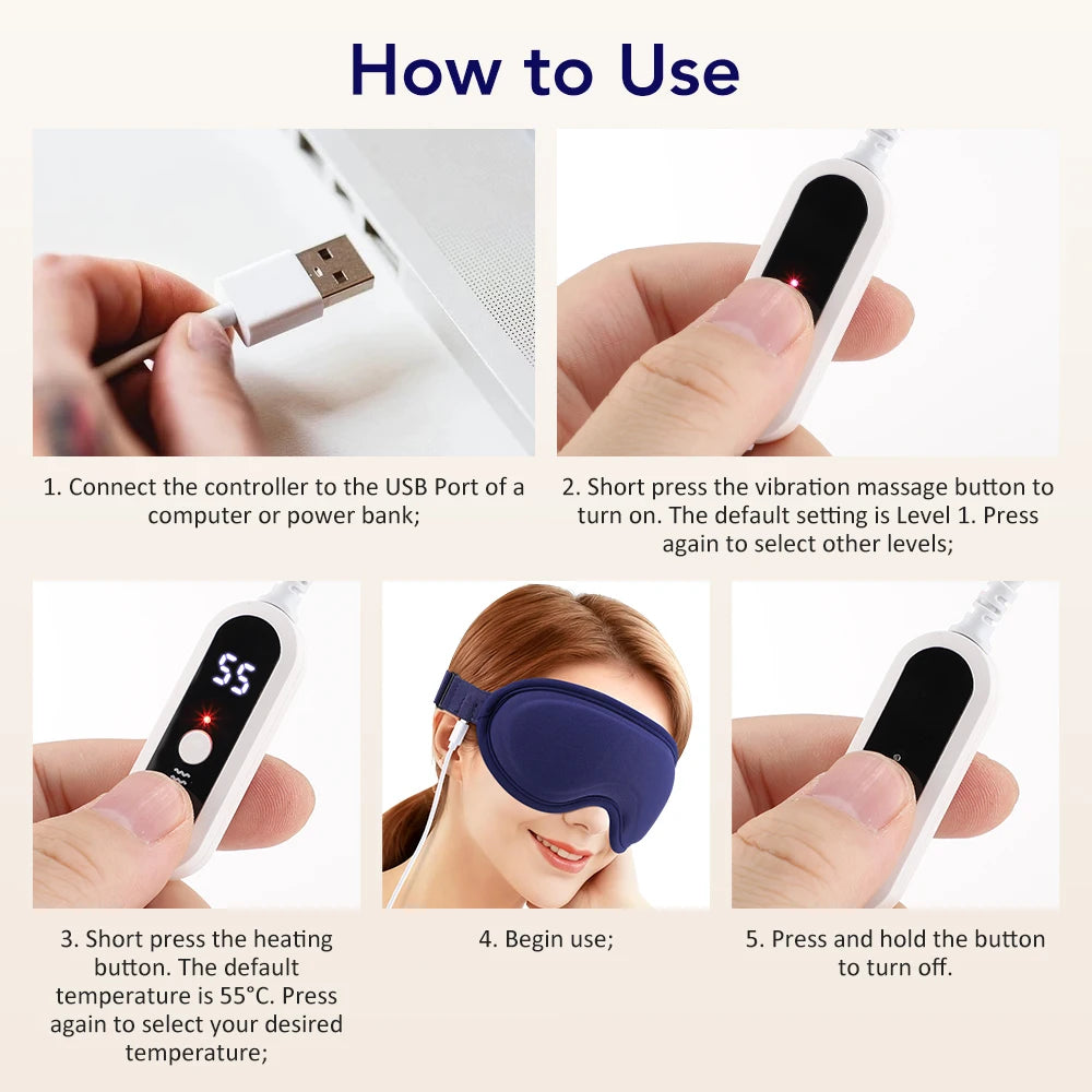 Electric Heated Eye Mask with Vibration Massage for Dry Eyes & Strain Relief