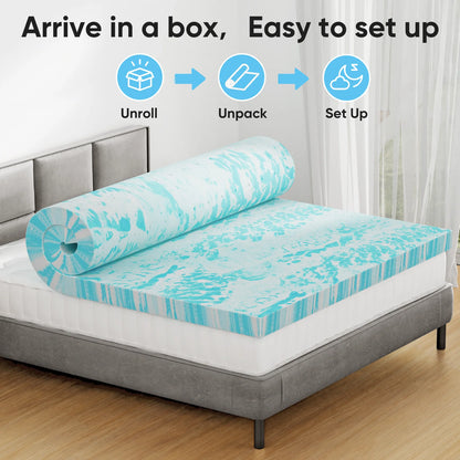 Gel Memory Foam Mattress Topper - Cooling & Pressure Relief Bed Pad