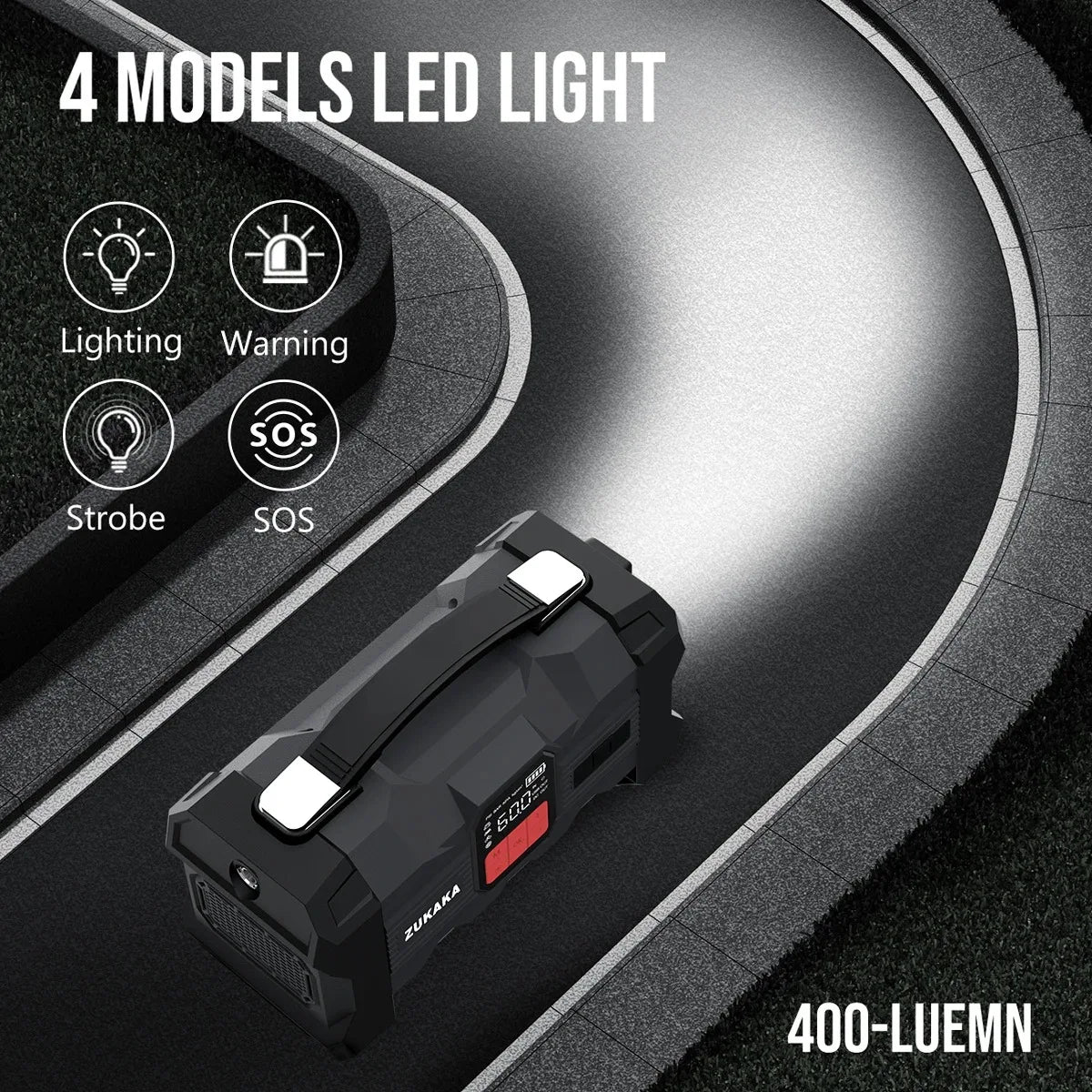 26800mAh Portable Car Jump Starter with 150PSI Air Compressor & Power Bank - 6