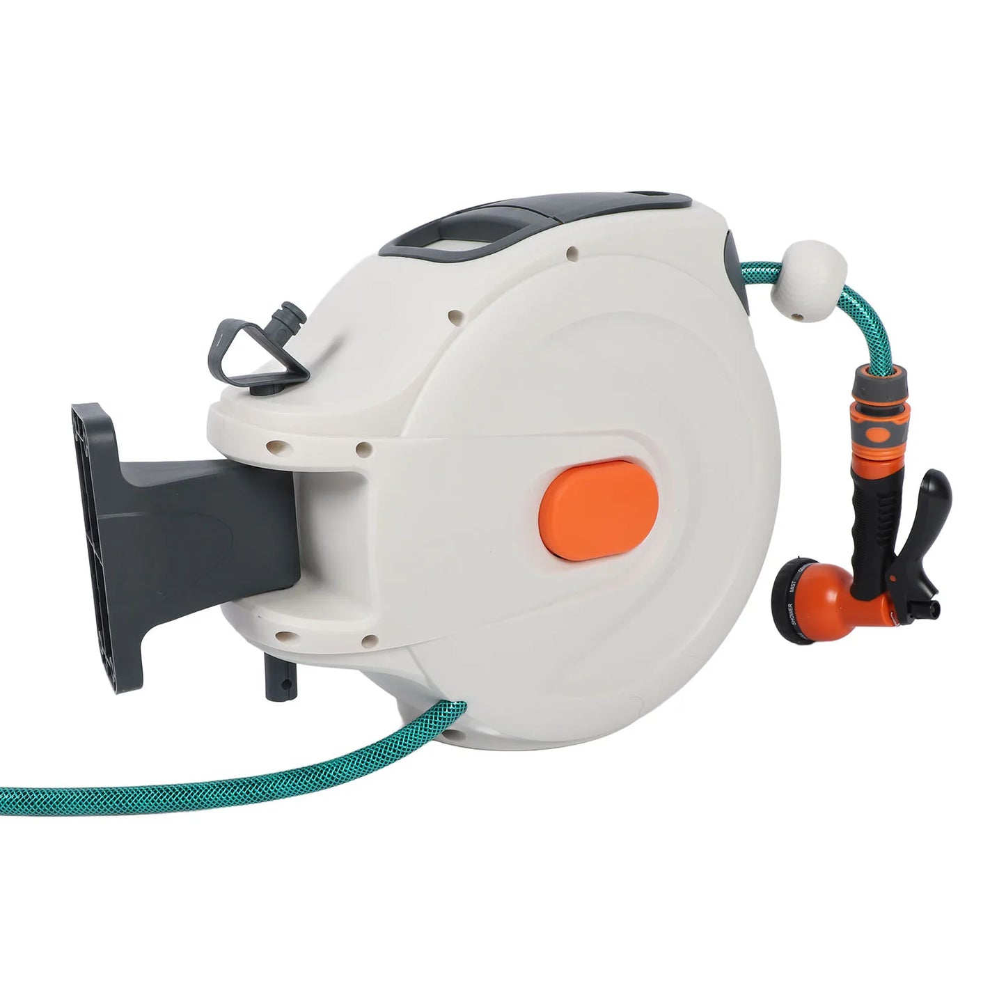 Retractable Garden Hose Reel 10m with 8-Pattern Spray Nozzle & Auto-Rewind