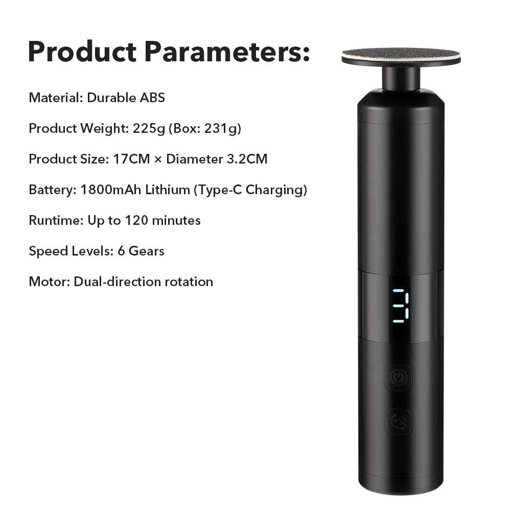 Electric Foot Callus Remover - 6-Speed Rechargeable Pedicure Tool for Smooth Heels