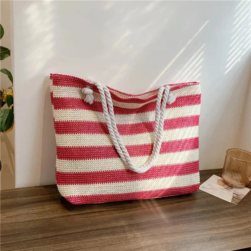 Luxury Striped Straw Beach Tote