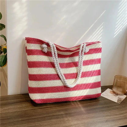Luxury Striped Straw Beach Tote