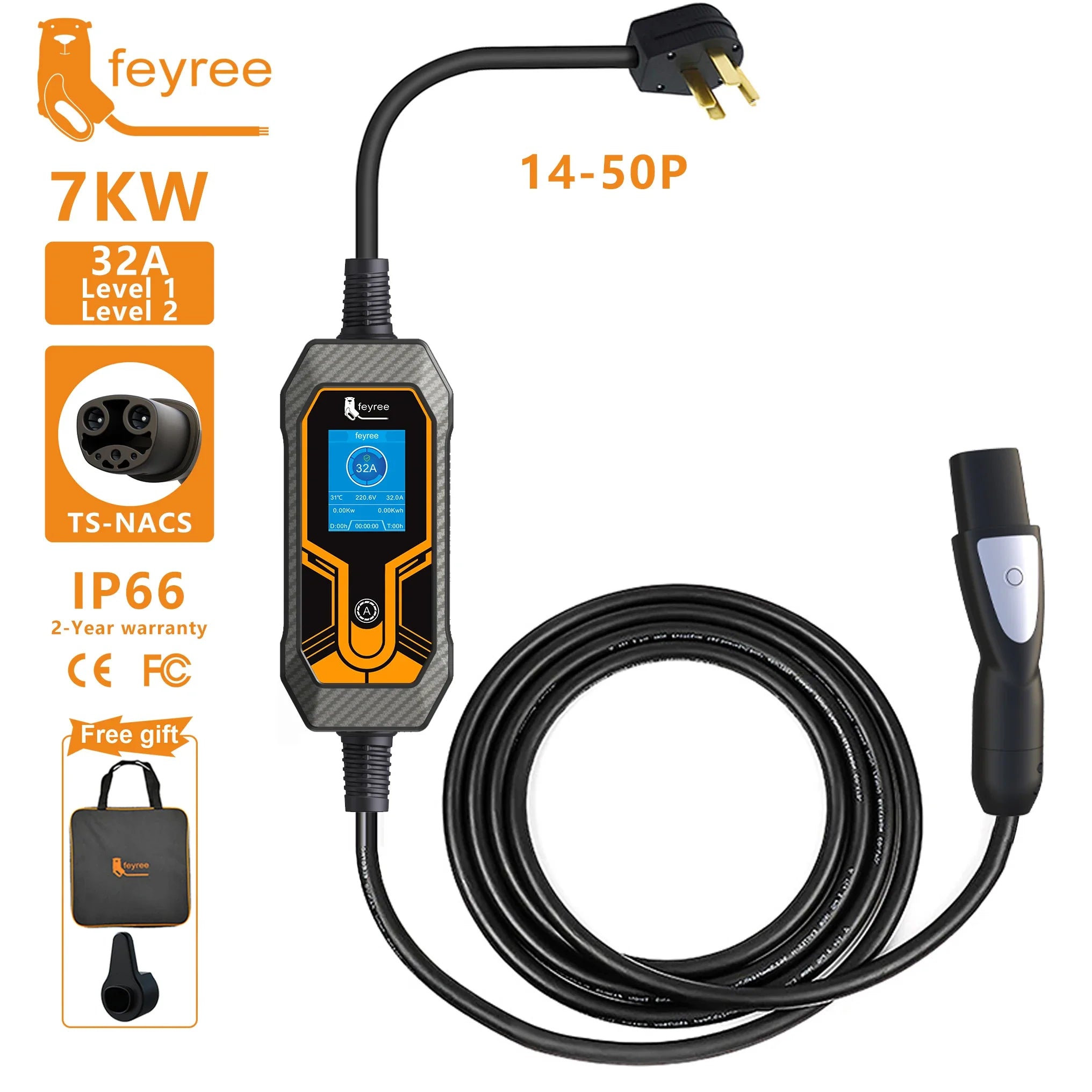 7KW Portable EV Charger for Tesla - Level 2 Adjustable Current Wallbox 5m - 23