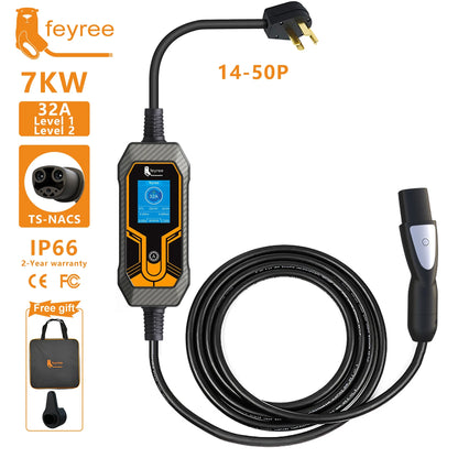 7KW Portable EV Charger for Tesla - Level 2 Adjustable Current Wallbox 5m