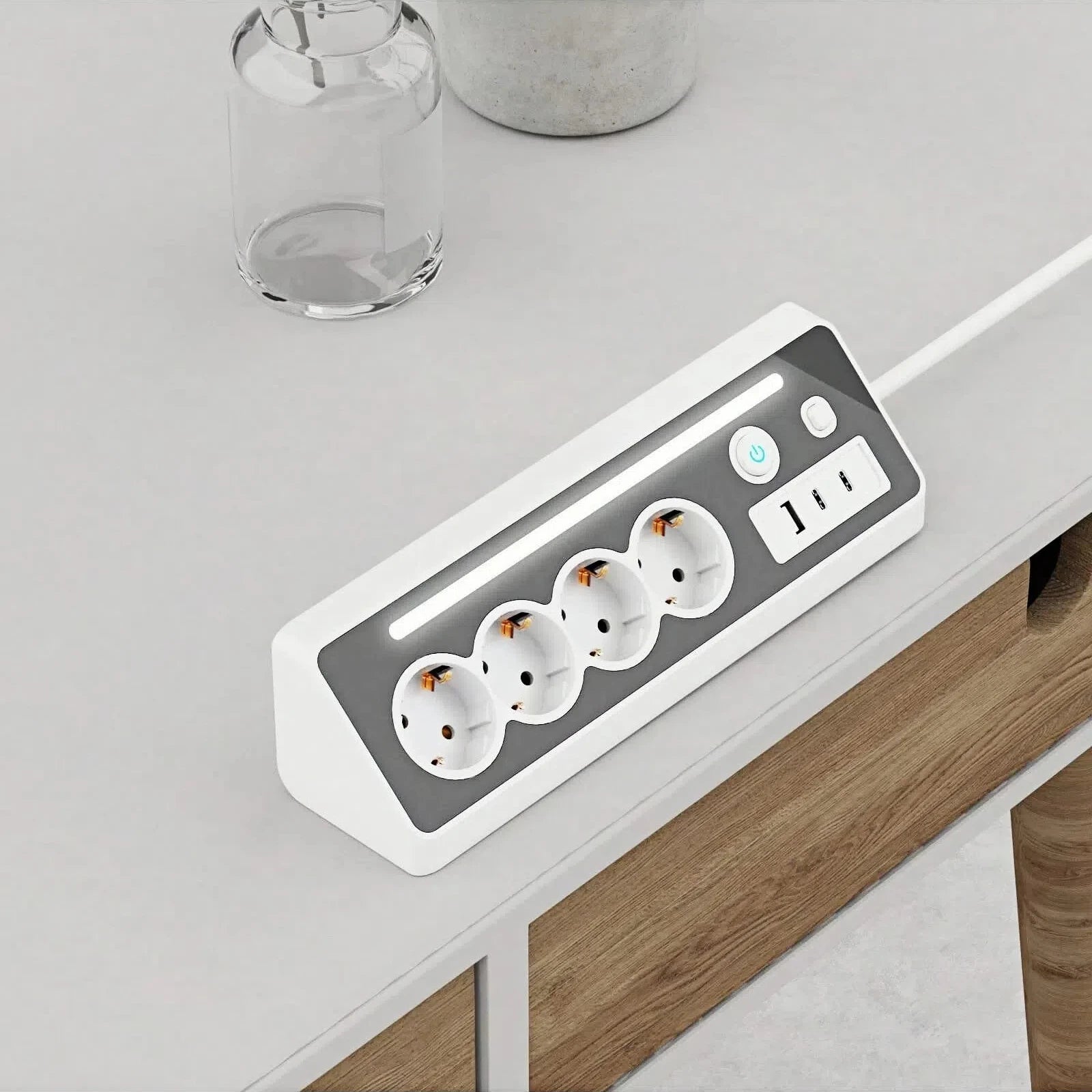 7-in-1 Wall Mount Power Strip with USB-C Fast Charging & LED Night Light - 12