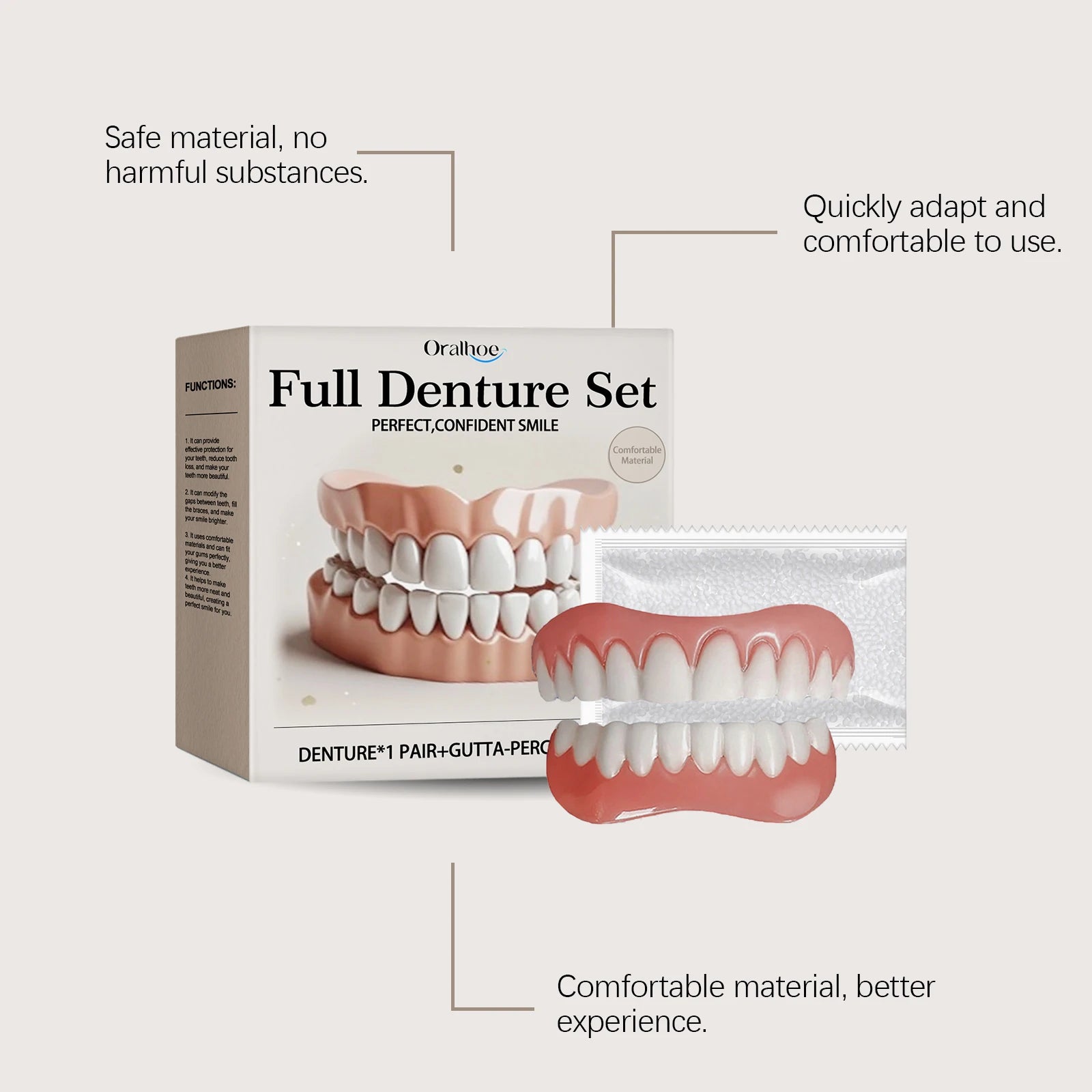 Comfort Fit Temporary Denture Set - Realistic Smile Repair Kit for Upper & Lower Teeth - 14