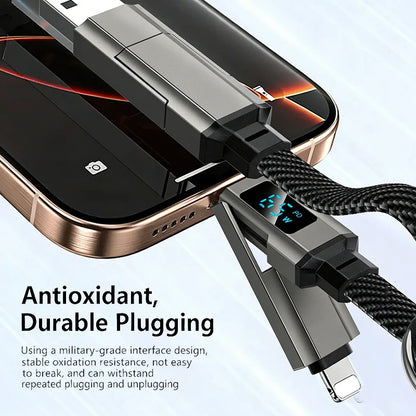 4-in-1 Fast Charging Keychain Cable with LED Power Display