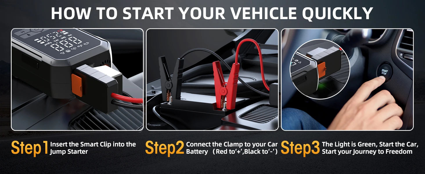 4-in-1 Portable Car Jump Starter with Tire Inflator & 150PSI Air Compressor - 10