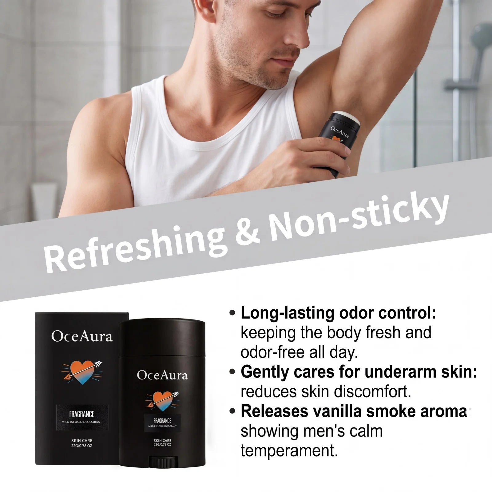 Men's Long-Lasting Solid Deodorant Stick - Odor Control & Skin-Friendly Formula - 10