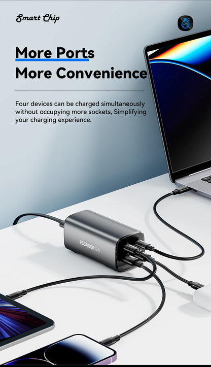 100W GaN Desktop Fast Charger - 4-Port USB-C & USB-A Multi-Device Charging Station