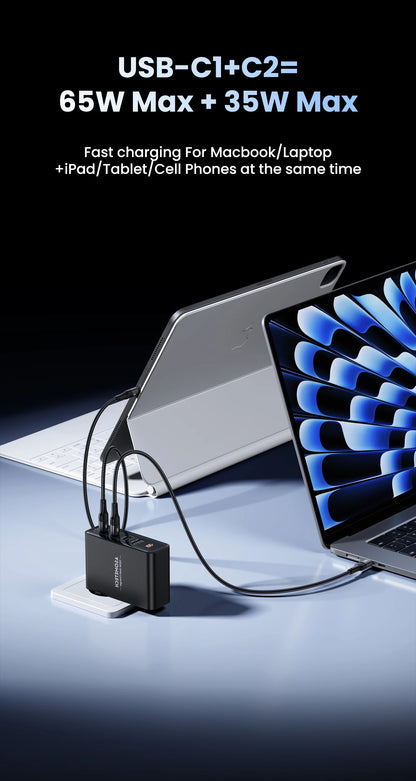 100W GaN 4-Port Fast USB-C Charger - PD 3.0 Laptop & Phone Power Adapter