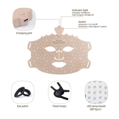 Wireless 7-Color LED Light Therapy Silicone Face Mask for Skin Care