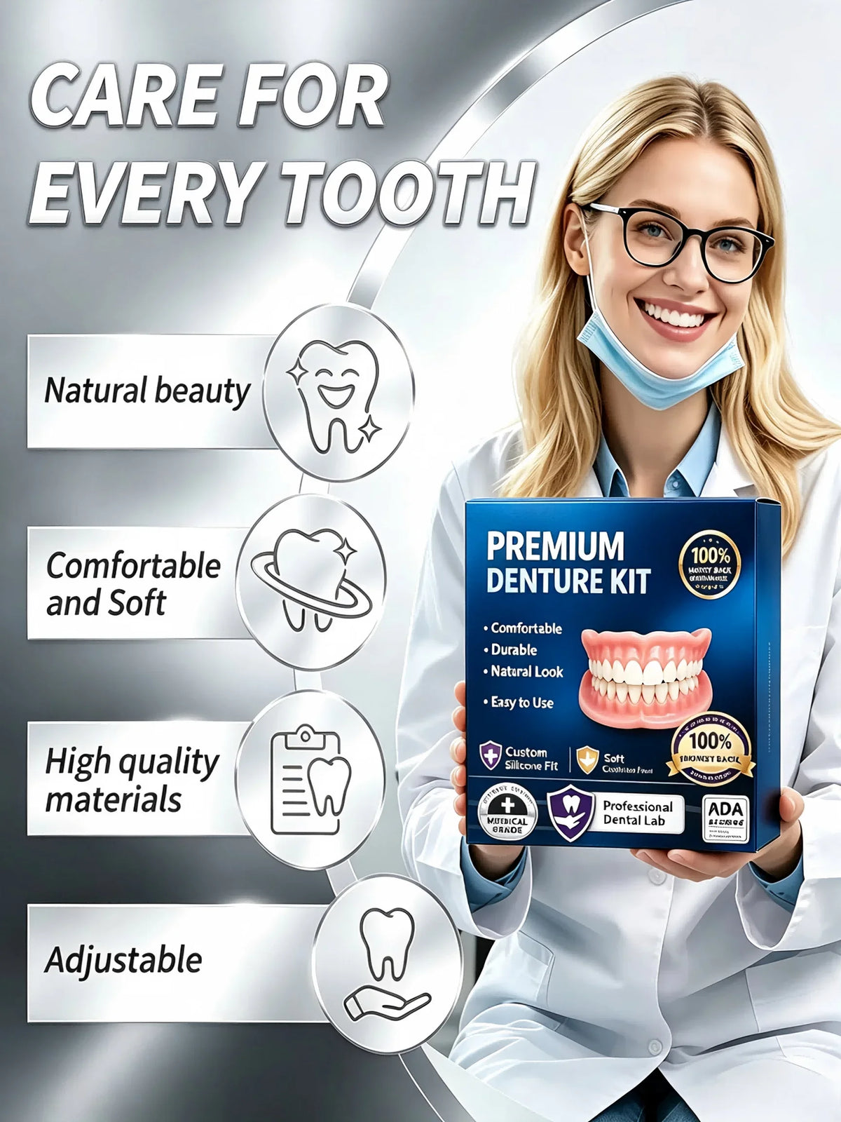 Premium Silicone False Teeth Kit - Natural Smile Cosmetic Denture
