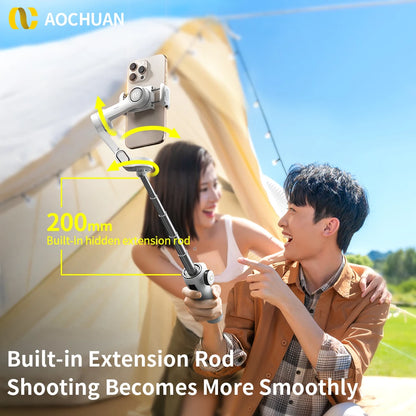3-Axis Phone Gimbal Stabilizer with Tripod, Extension Rod & Face Tracking