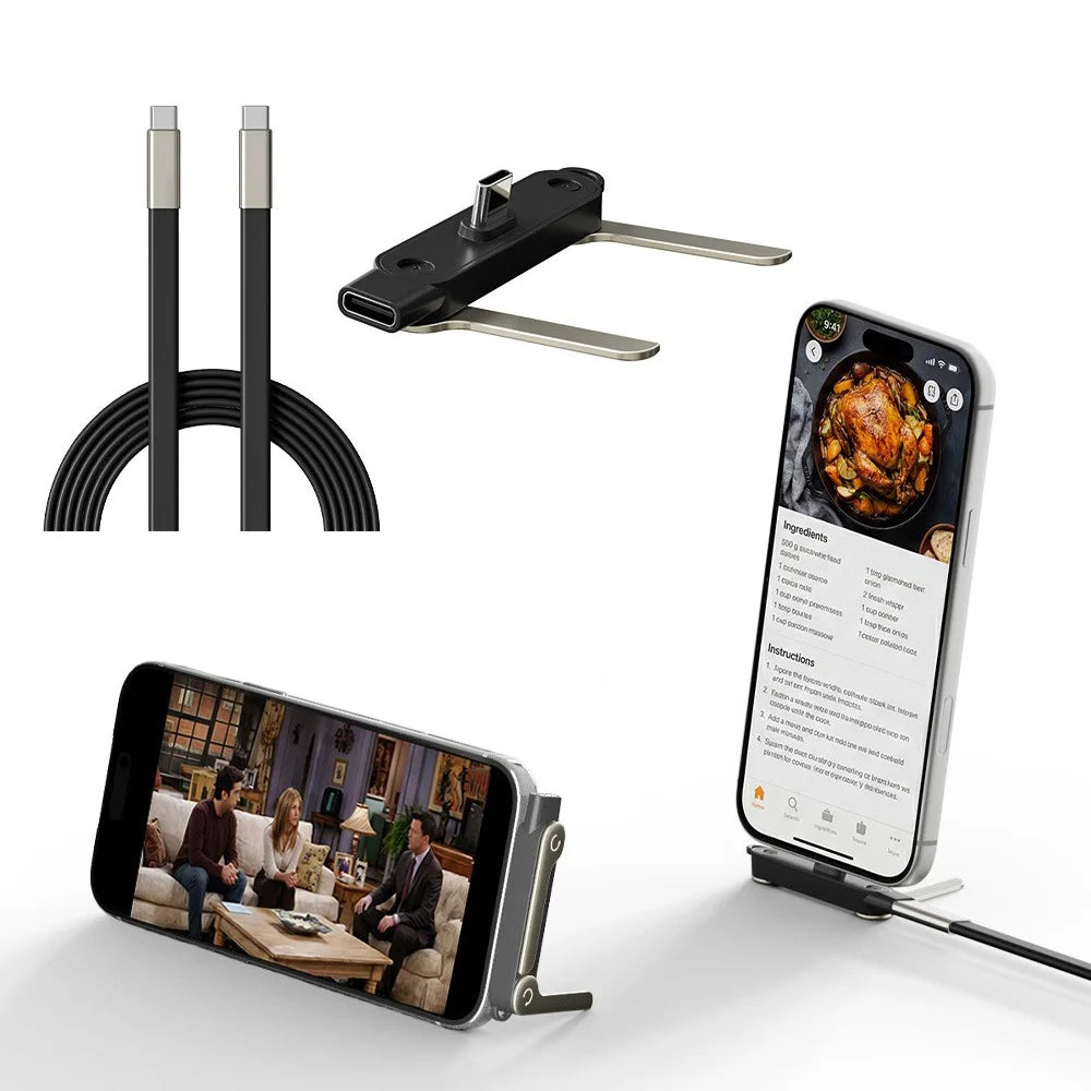 240W 2-in-1 USB-C Fast Charging Cable with Built-in Phone Stand