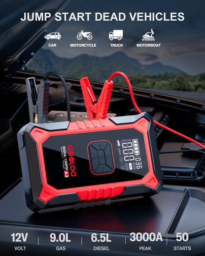 3000A Car Jump Starter with Portable Air Compressor & Emergency Power Bank