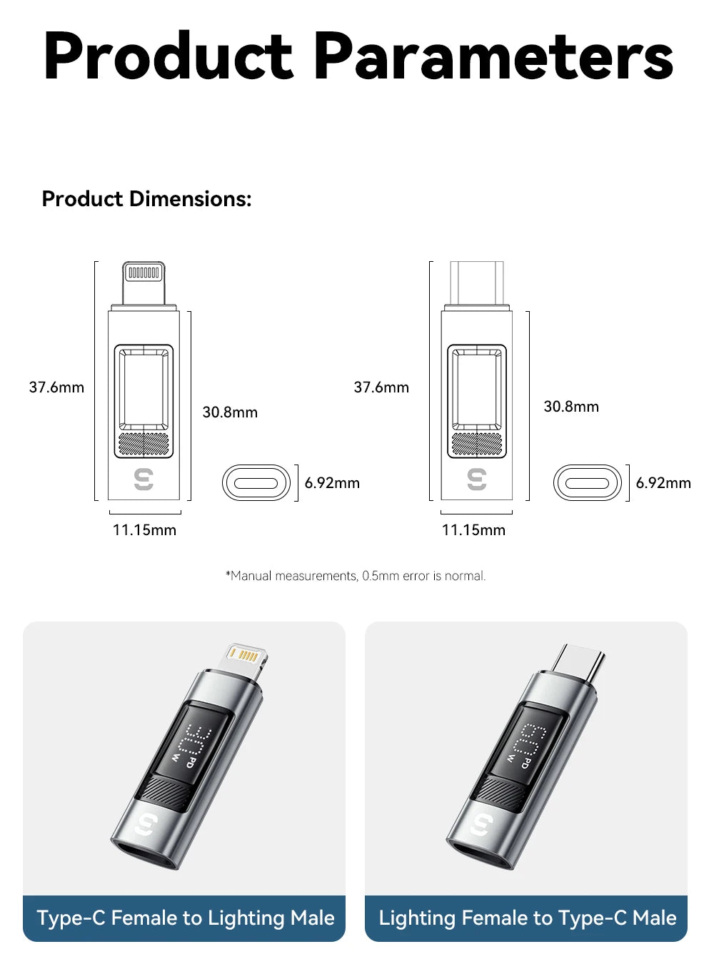Universal Type-C to Lightning OTG Adapter 60W Fast Charging Converter