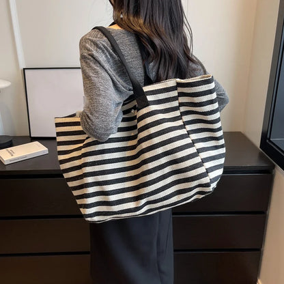 Luxury Casual Striped Canvas Tote