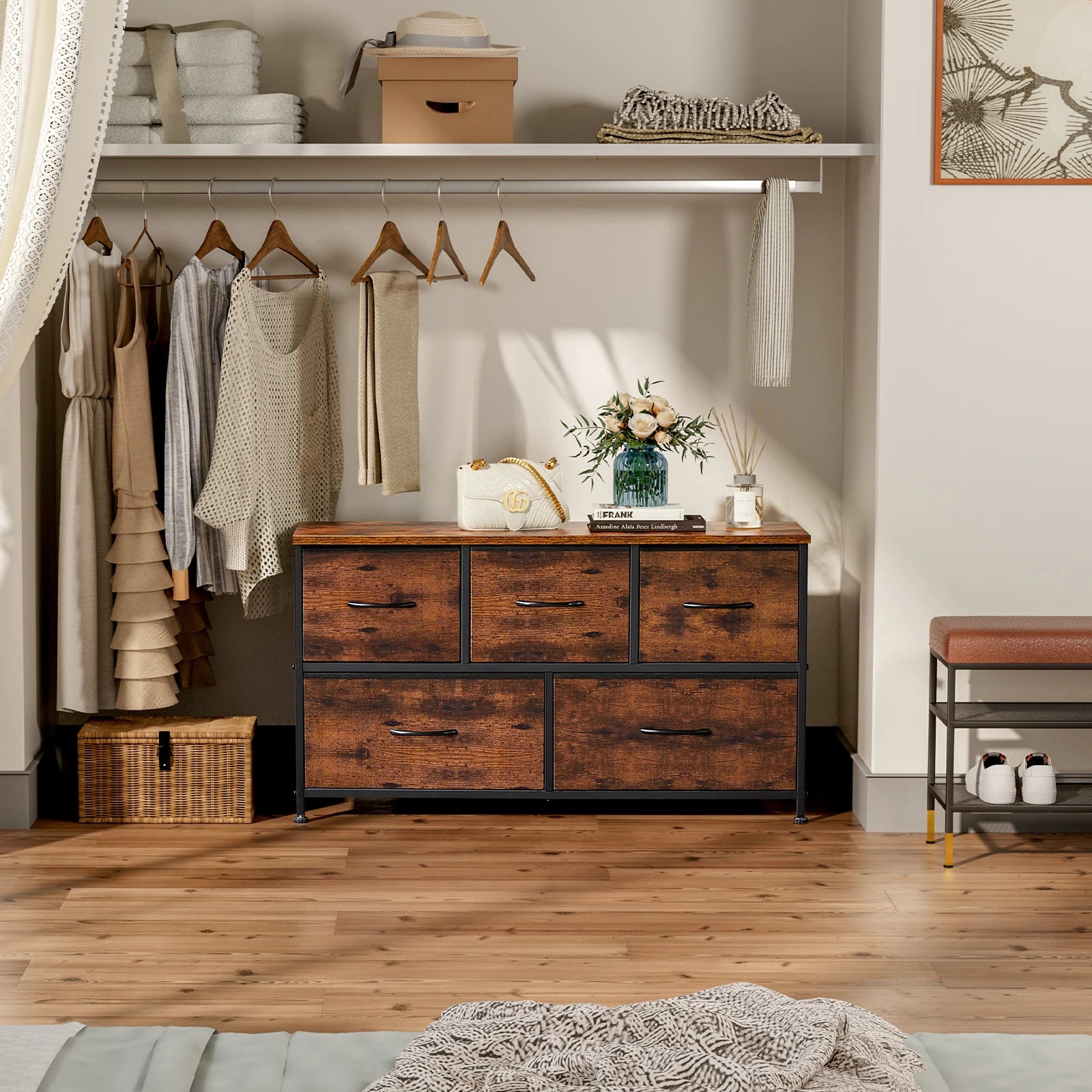 5-Drawer Fabric Dresser Storage Tower with Sturdy Steel Frame - 2