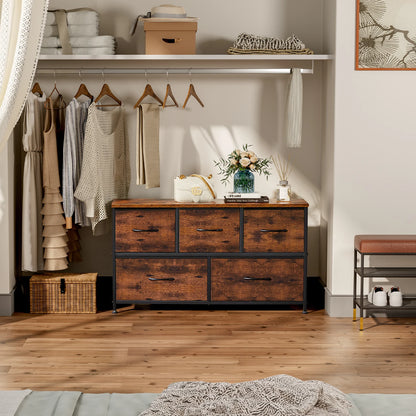 5-Drawer Fabric Dresser Storage Tower with Sturdy Steel Frame