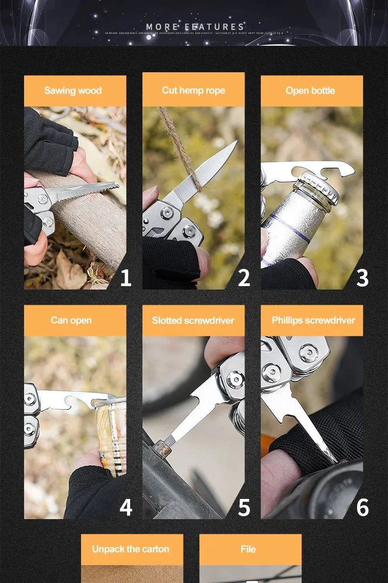 12-in-1 Compact Folding Multi-Tool Pocket Knife with Pliers & Screwdrivers - 9