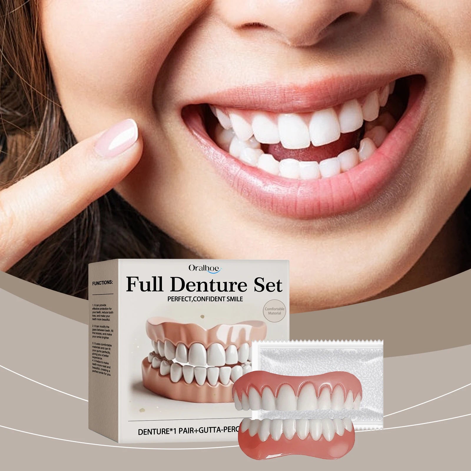 Comfort Fit Temporary Denture Set - Realistic Smile Repair Kit for Upper & Lower Teeth - 9