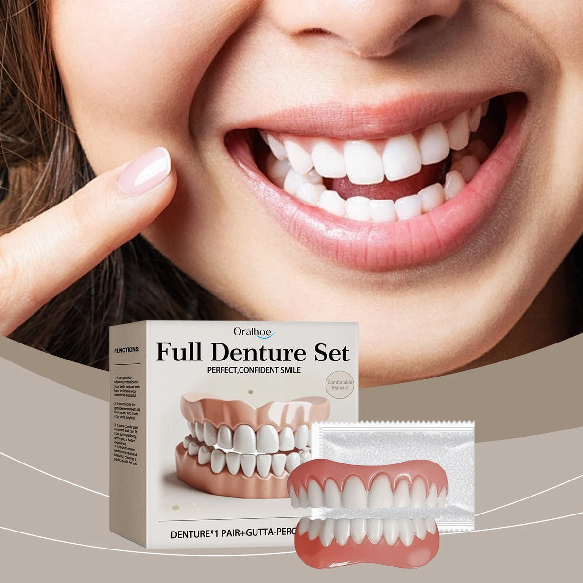 Comfort Fit Temporary Denture Set - Realistic Smile Repair Kit for Upper & Lower Teeth