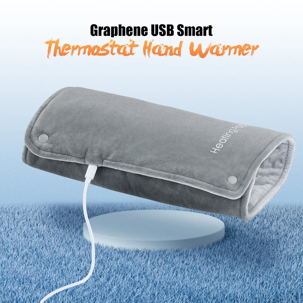 USB Graphene Smart Thermostat Hand Warmer - Portable Heated Warming Bag for Office