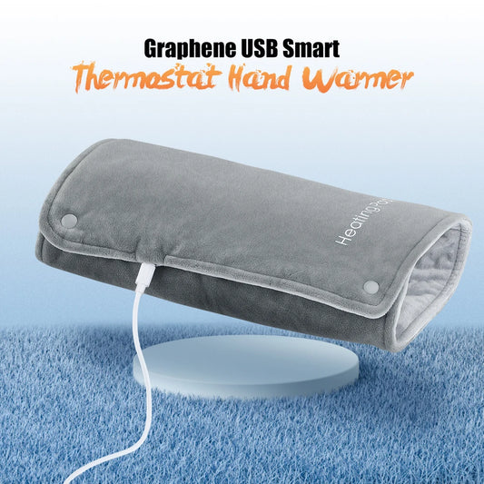 USB Graphene Smart Thermostat Hand Warmer - Portable Heated Warming Bag for Office
