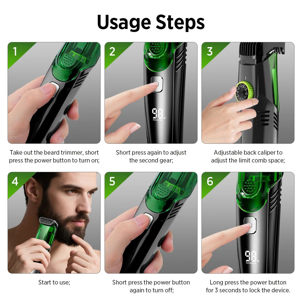 Cordless Vacuum Beard Trimmer – Rechargeable Electric Shaver for Precise Grooming - 8
