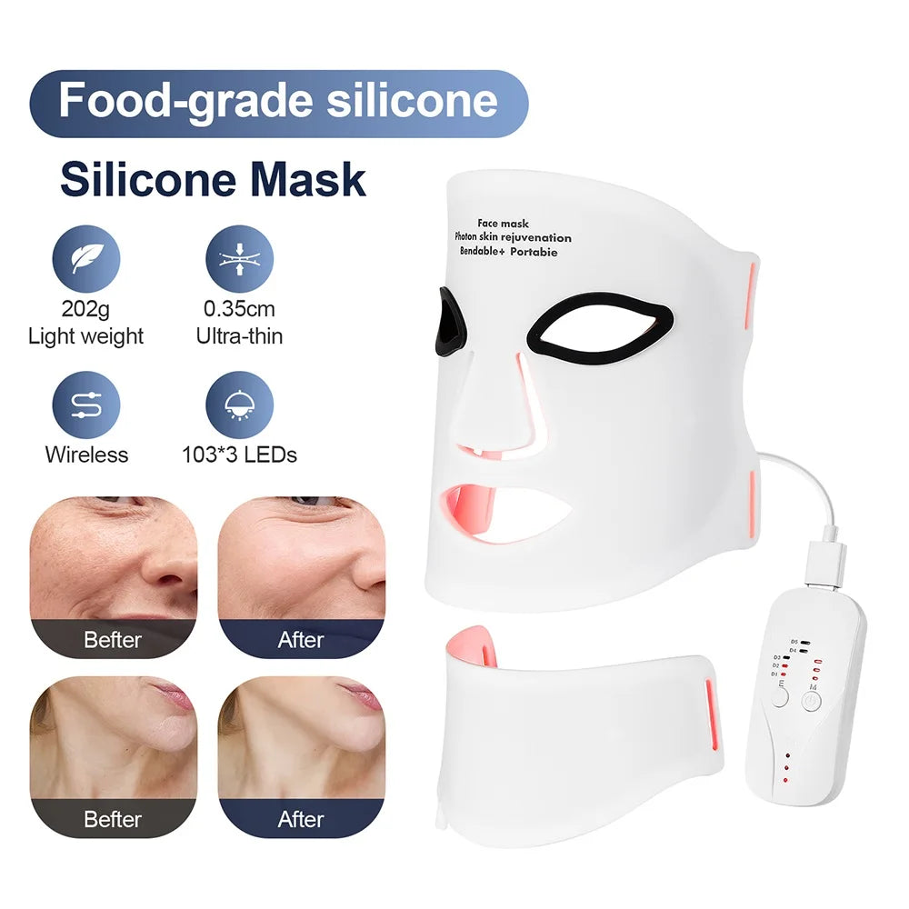 Wireless 7-Color LED Light Therapy Silicone Face & Neck Mask - 2