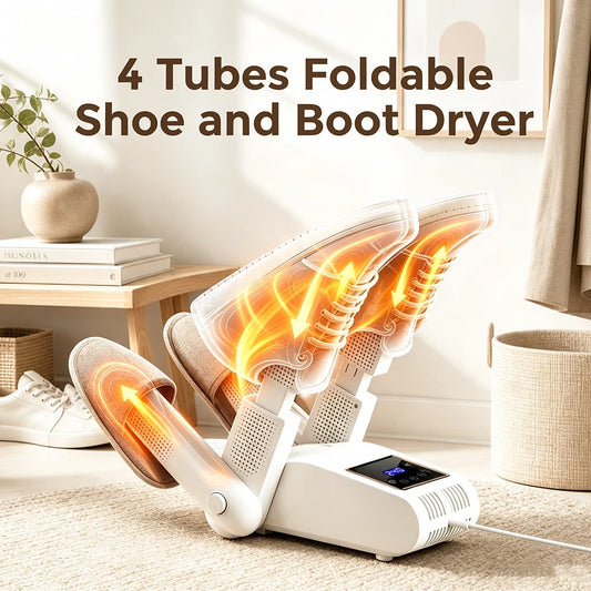 Foldable 4-Tube Electric Shoe and Boot Dryer with UV Sterilization and Timer
