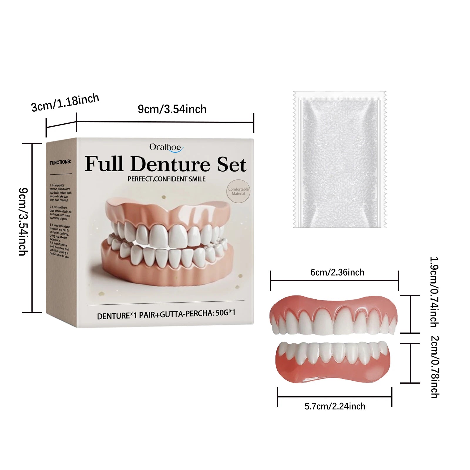 Comfort Fit Temporary Denture Set - Realistic Smile Repair Kit for Upper & Lower Teeth - 8