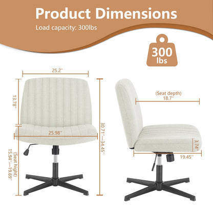 Wide Armless Cross-Legged Office Chair - Adjustable Swivel Vanity Desk Chair