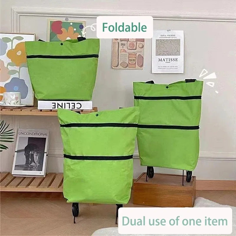 2-in-1 Foldable Shopping Bag with Wheels Pull Cart - 2