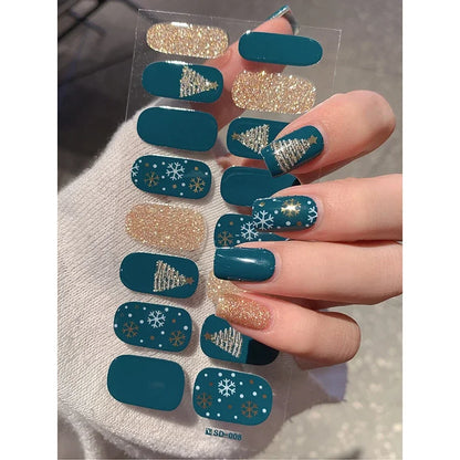 Christmas Snowflake Semi-Cured Gel Nail Wraps - Long-Lasting Holiday Nail Art Decals