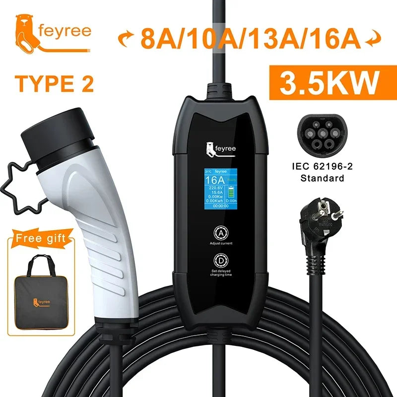 Portable EV Charger 3.5KW Adjustable Electric Vehicle Charging Station