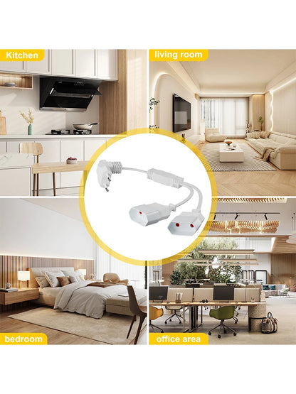 28cm EU Power Extension Cable - Type C Euro Plug to Double Socket Adapter