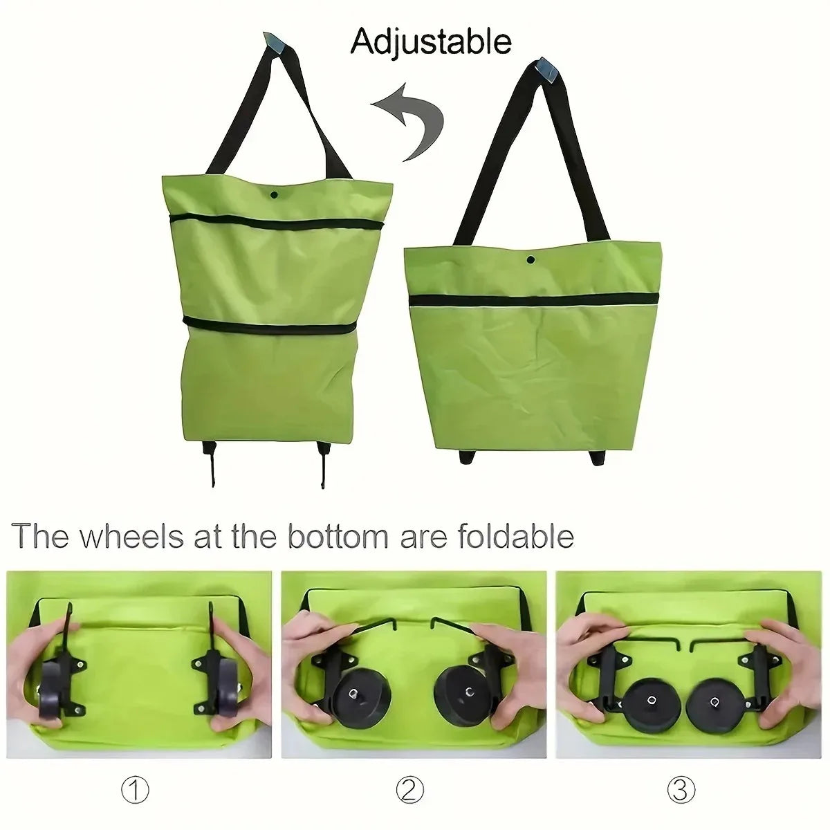 2-in-1 Foldable Shopping Bag with Wheels Pull Cart - 4
