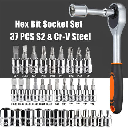 46-Piece 1/4" Drive Socket & Ratchet Wrench Set for Auto Repair & DIY